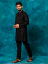 Vastramay Men's Black Cotton Blend Kurta Pyjama Set